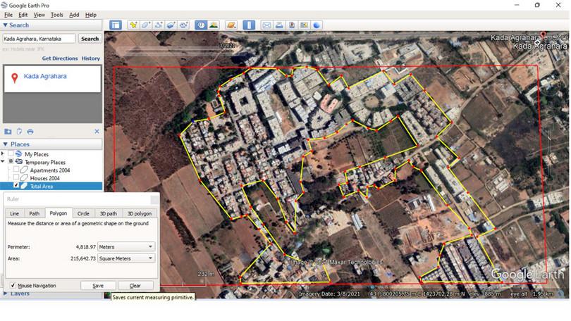 Polygons marking human settlements for 2021.
: A screenshot showing a polygon marking the human settlements within the second polygon that had been drawn.
