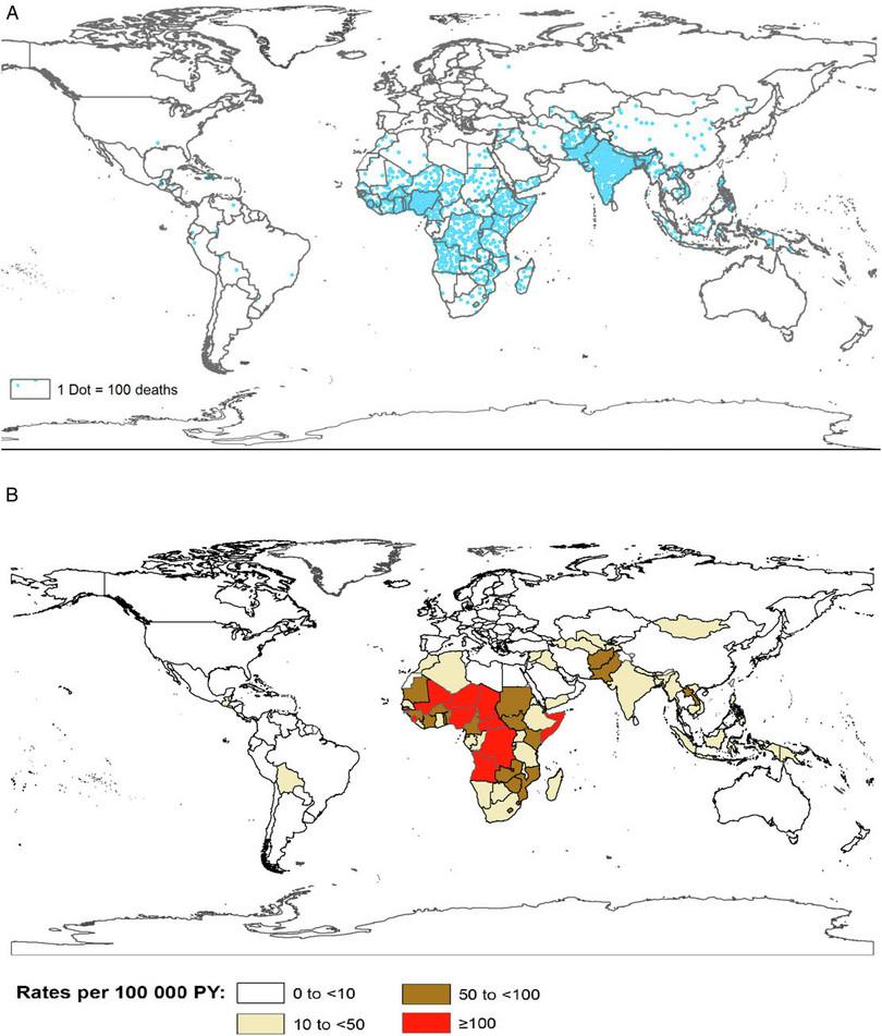 a. Map showing number and rate of rotavirus deaths globally.
